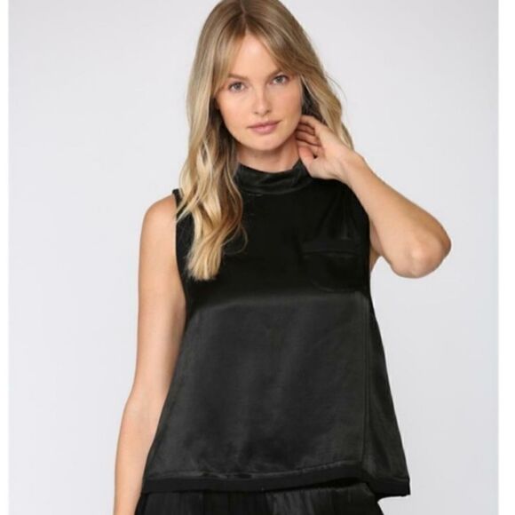 NWT FATE BY LFD SLEEVELESS SATIN TOP WITH RIBBED TRIM Top Black S - Picture 1 of 11